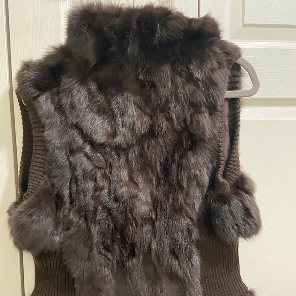 Dark Chocolate Brown Rabbit Fur Vest with Knit ribbed sides - Picture 2 of 8